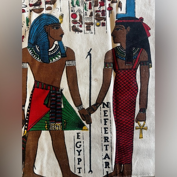 Egyptian Canvas Tote Bag Nefertari Ramses Horemheb Colorful Hieroglyphics Horus - Picture 4 of 7